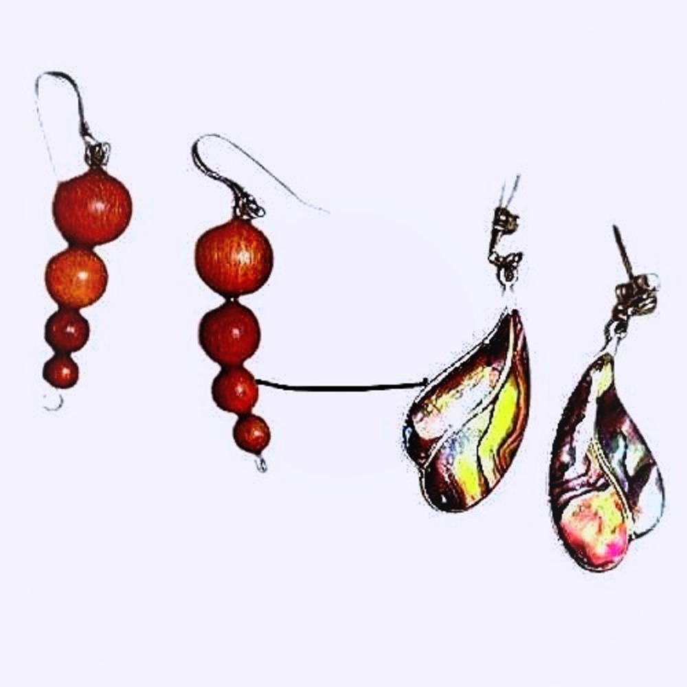 Wood‎ Earrings Women Small Brown Excellent Boho Dangle Drop Iridescent 2 Pairs